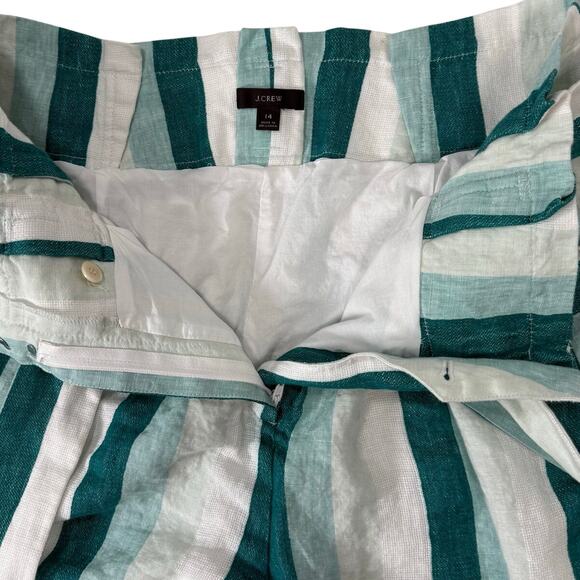J.Crew 100% Linen Striped Wide Leg Crop Pants Women’s 14 Teal White - Picture 4 of 8